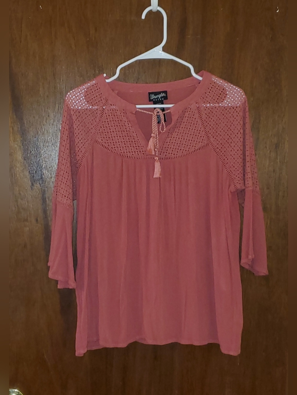 Wrangler Retro Rose Crochet Peasant Top Sz Medium